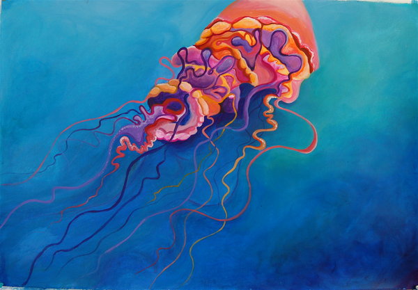 600x417 Jellyfish Painting By Jibalina - Jellyfish Painting