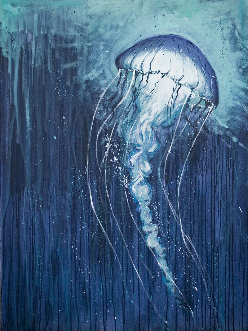 800x1067 Jellyfish Painting In Blues - Jellyfish Painting