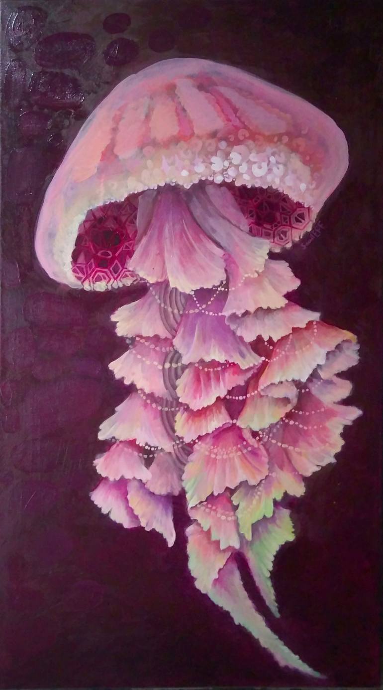 770x1387 Saatchi Art Pink Jellyfish Painting By Olga Zelinskaya - Jellyfish Painting Watercolor