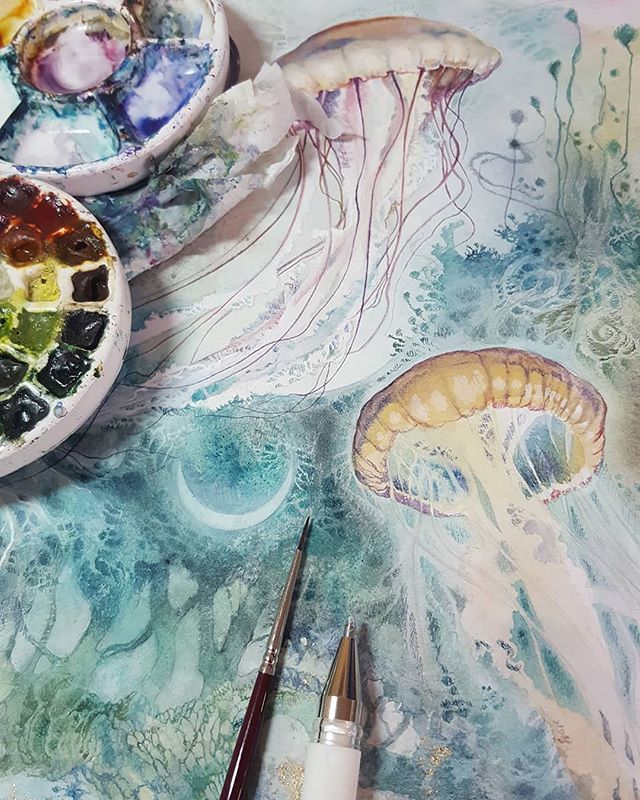 640x800 Stephanie Law On Twitter Jellyfish! - Jellyfish Painting Watercolor
