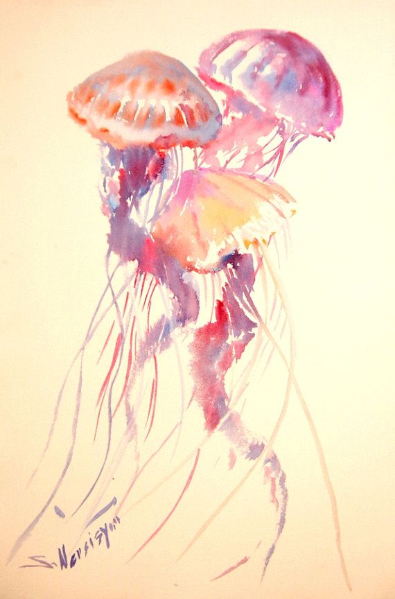 570x864 Drawn Jellyfish Pink - Jellyfish Painting Watercolor