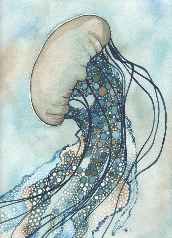 580x799 Jellyfish Two Art Print By Tamara Phillips - Jellyfish Watercolor Painting