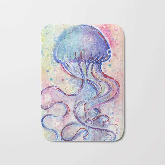 700x700 Jellyfish Watercolor Bath Mat By Olechka Society6 - Jellyfish Watercolor Painting
