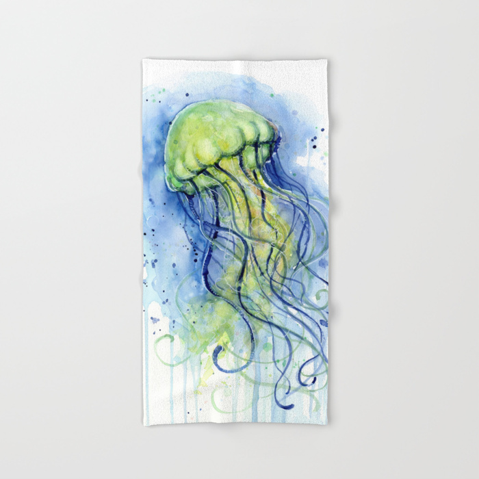700x700 Jellyfish Watercolor Beautiful Sea Creatures Hand Amp Bath Towel By - Jellyfish Watercolor Painting