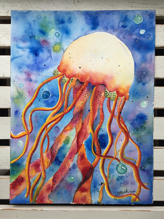 570x760 Jellyfish Watercolor Painting - Jellyfish Watercolor Painting