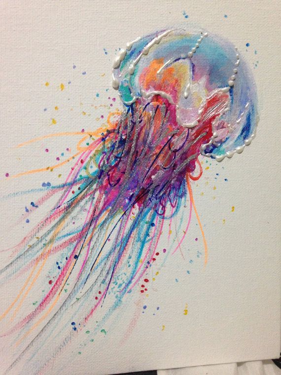 570x760 Acrylic Painting Colorful Lion Jellyfish 8 In By 10 In Original - Jellyfish Watercolor Painting