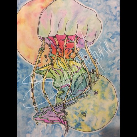480x480 Original Jellyfish Watercolor Painting. The Jellyfish Had - Jellyfish Watercolor Painting
