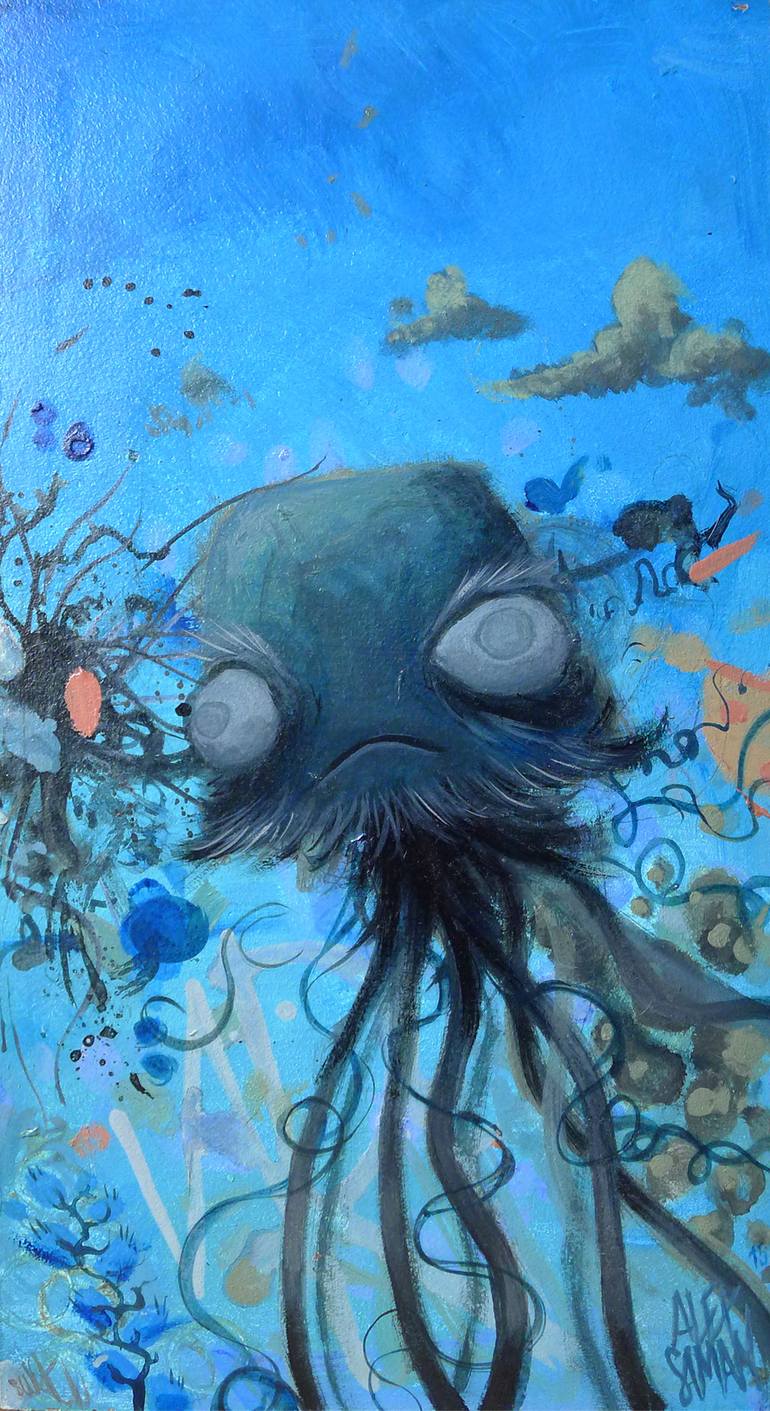 770x1411 Saatchi Art The Blind Jellyfish Painting By Alex Saman - Jellyfish Watercolor Painting