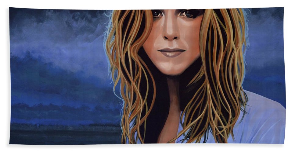967x500 Jennifer Aniston Painting Beach Towel For Sale By Paul Meijering - Jennifer Aniston Painting