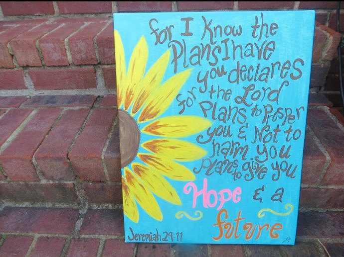 690x517 Jeremiah 2911 Sunflower Hand Painted By Paintingsbyjocie On Zibbet - Jeremiah 29 11 Painting