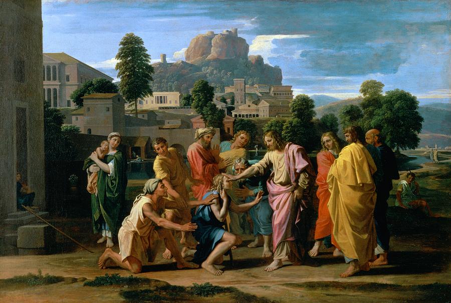 900x605 The Blind Of Jericho Painting By Nicolas Poussin - Jericho Painting