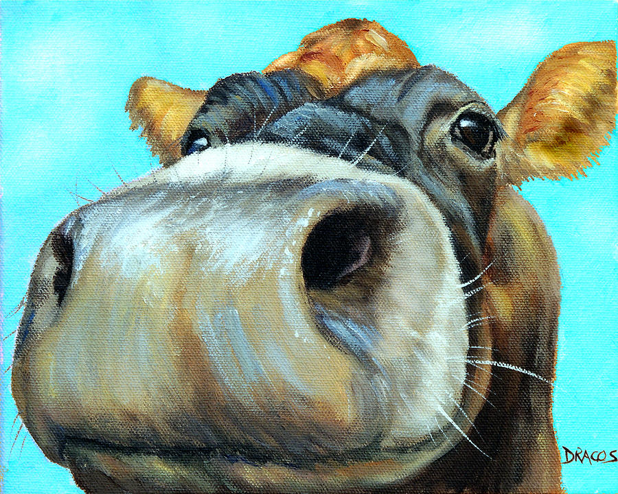 900x720 Jersey Cow Very Close Up Painting By Dottie Dracos - Jersey Cow Painting