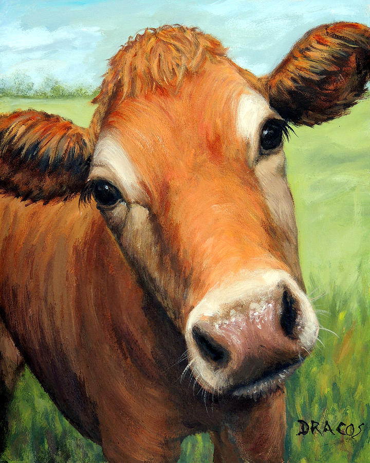 720x900 Young Jersey Cow In Field Painting By Dottie Dracos - Jersey Cow Painting