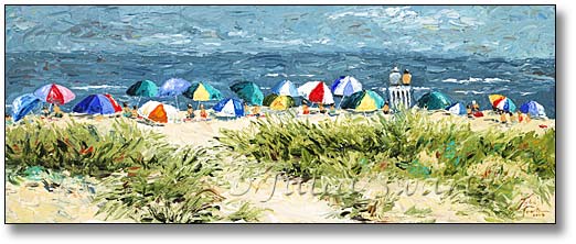 522x222 Julia Swartz Fine Art Gallery Umbrellas Ii Oil Painting - Jersey Shore Painting