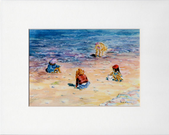 570x456 Treasures 8x10 Matted Print From Watercolor Painting Jersey - Jersey Shore Painting