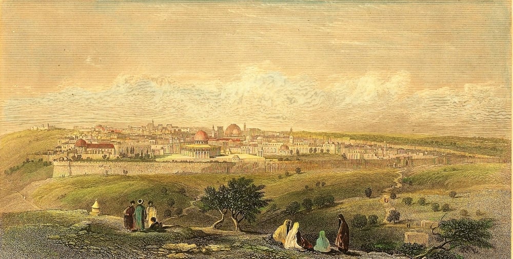 1000x506 Mount Of Olives Amp Views Of Jerusalem 19th Century Holy Land - Jerusalem From The Mount Of Olives Painting