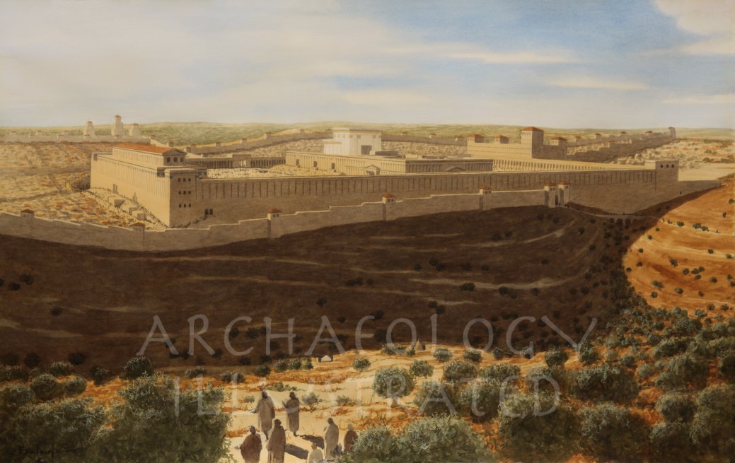 1039x655 Jerusalem, Temple Mount In 1st Century Viewed - Jerusalem From The Mount Of Olives Painting