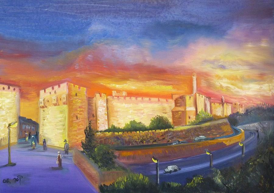 900x635 Jerusalem At Night Painting By Sara Kesar - Jerusalem Painting