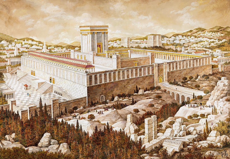 900x620 The Second Temple Jerusalem Painting By Aryeh Weiss - Jerusalem Painting