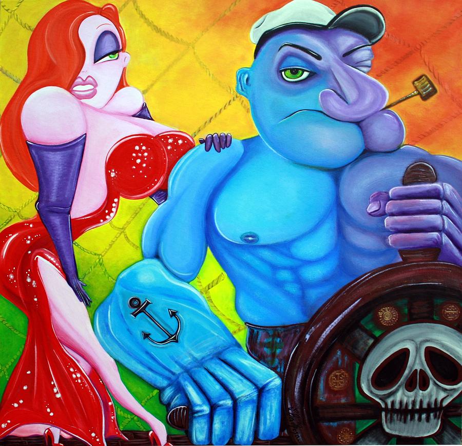 900x869 Popeye And Jessica Rabbit Painting By Laura Barbosa - Jessica Rabbit Painting