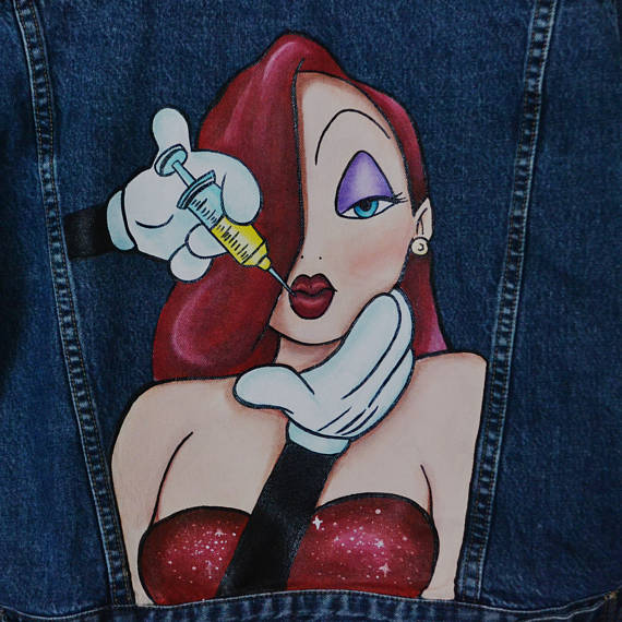 570x570 Hand Painted Denim Jacket Jessica Rabbit. Painted Clothing. - Jessica Rabbit Painting