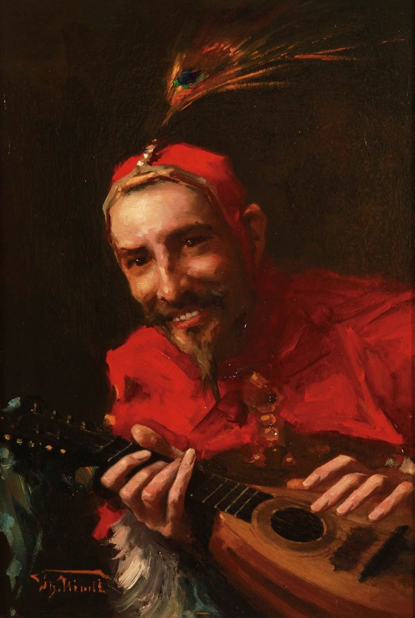 600x893 Oil Painting, Munchen School, Court Jester - Jester Painting