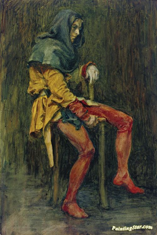 500x750 Touchstone,the Jester Artwork By John William Waterhouse Oil - Jester Painting