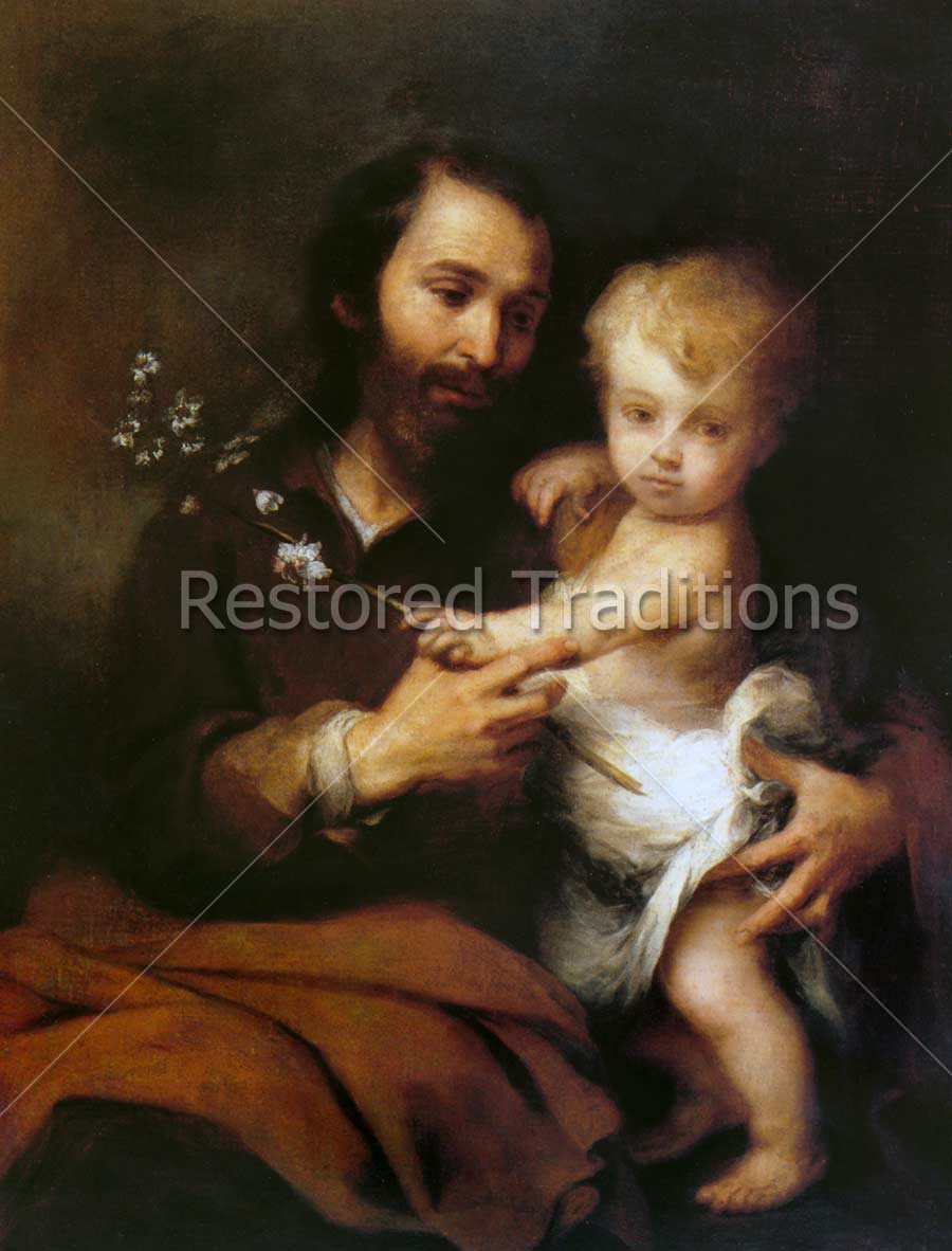 900x1182 High Res Murillo Image Of St. Joseph Holding Jesus Christ As A Child - Jesus And Child Painting
