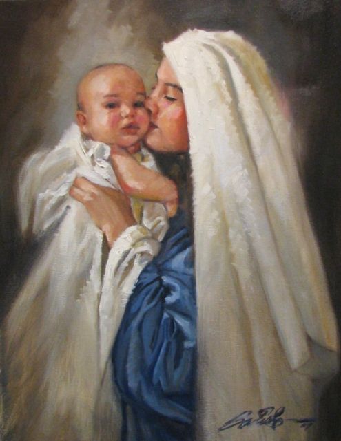 495x641 Mark Sanislo Religious Painter Blessed Virgin Mary Amp Baby Jesus - Jesus And Child Painting