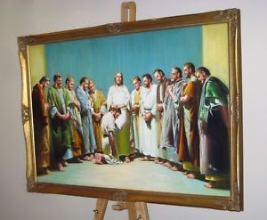 300x247 John Pieron Very Large Original Oil Painting Of Jesus Christ Amp - Jesus And Disciples Painting