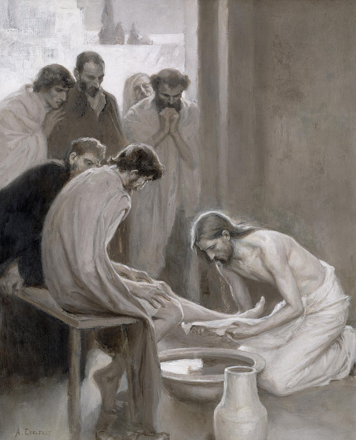 727x900 Jesus Washing The Feet Of His Disciples Painting By Albert Gustaf - Jesus And Disciples Painting