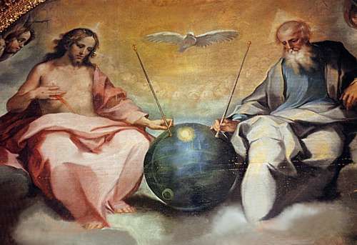 500x343 Painting Of Jesus And God And A Ufo Satellite With Antennae - Jesus And God Painting