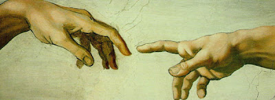 400x146 Ancient Wisdom For Modern Problems Art And Symbolism - Jesus And God Touching Fingers Painting