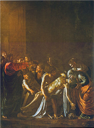 300x411 The Raising Of Lazarus (Caravaggio) - Jesus And Lazarus Painting