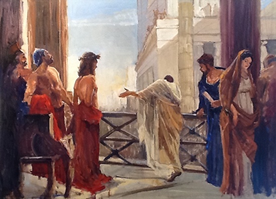 550x397 Let's Go To Golgotha John 2021 - Jesus And Pilate Painting