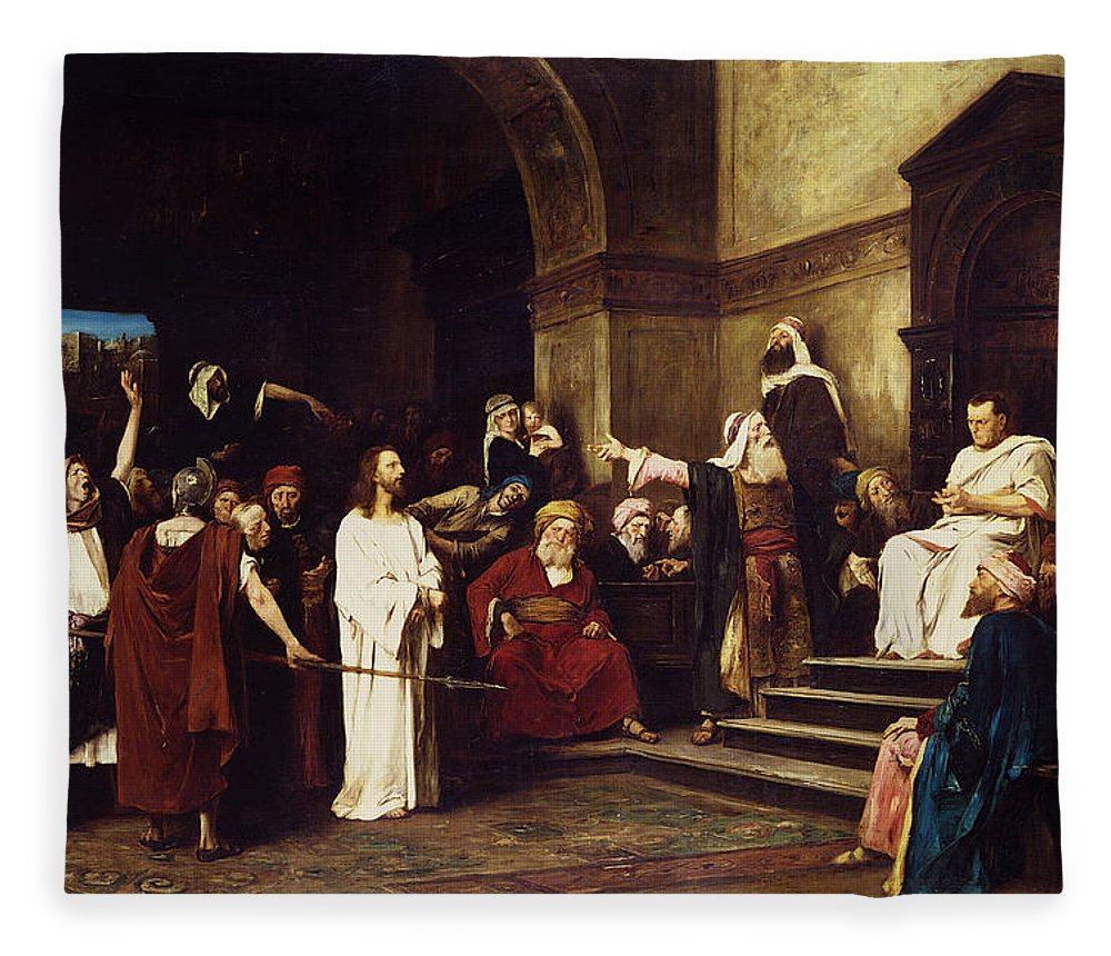 1000x860 Christ Before Pilate Fleece Blanket For Sale By Mihaly Munkacsy - Jesus And Pilate Painting