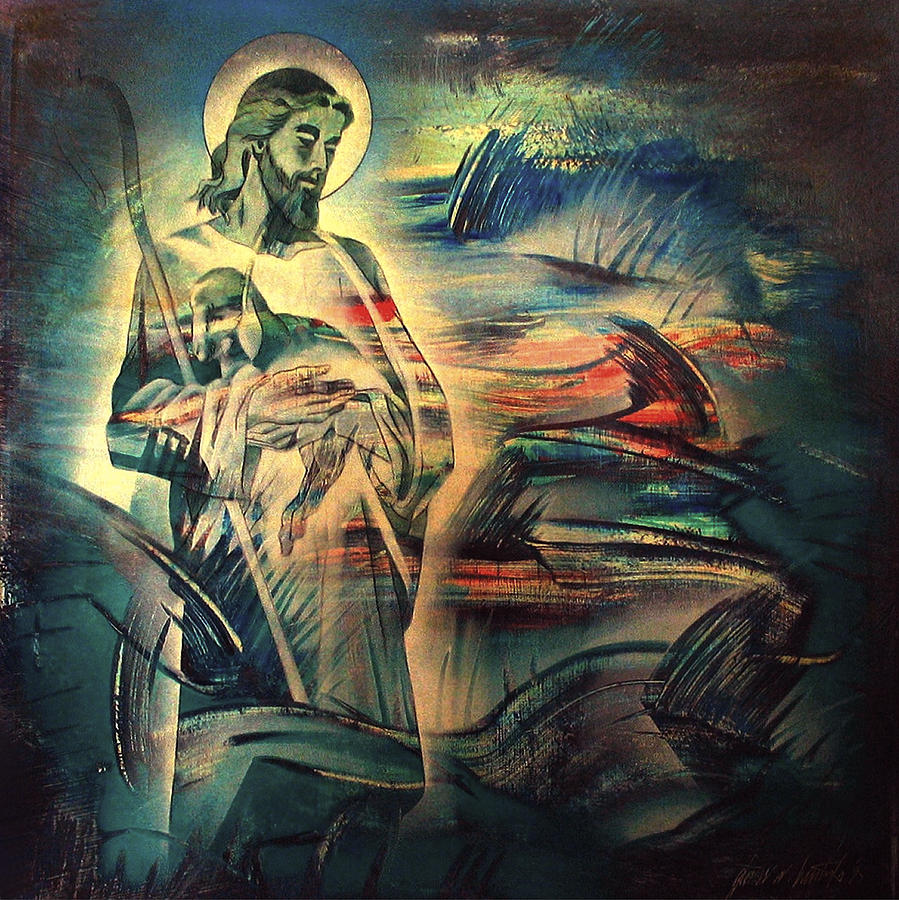 899x900 Jesus And The Lost Sheep 2004 Painting By Glenn Bautista - Jesus And The Lost Sheep Painting