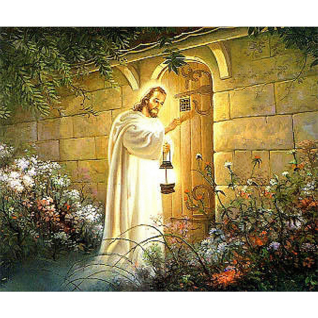 640x640 Full Diamond Embroidery 5d Guide Light Jesus Knocking Door Image - Jesus At The Door Painting