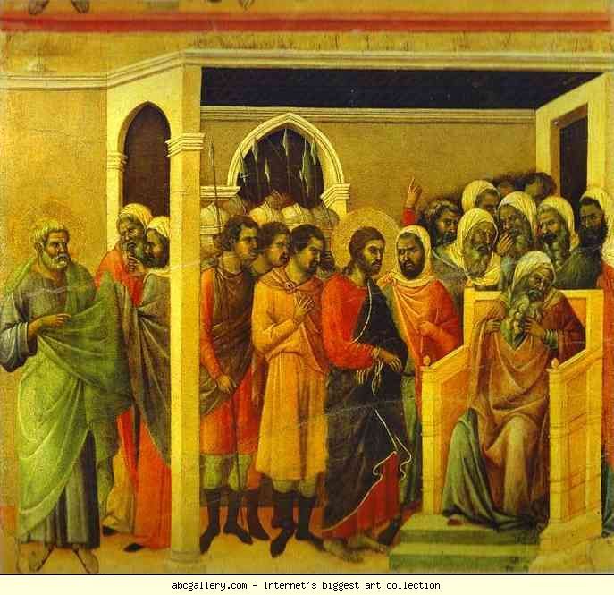 687x665 Duccio Di Buoninsegna. (Back, Central Panel) Jesus Before - Jesus Before Caiaphas Painting