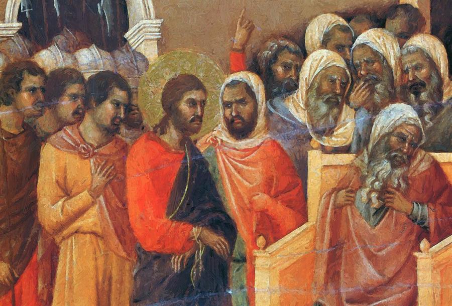900x610 Christ Before Caiaphas Fragment 1311 Painting By Duccio - Jesus Before Caiaphas Painting