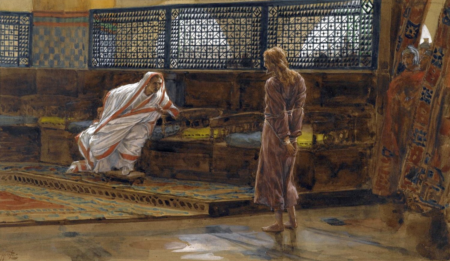 1500x870 James Tissot's Late Narrative Paintings Bible Series, 2 - Jesus Before Pilate Painting