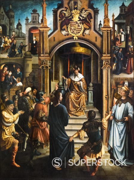 449x600 Panel From An Altarpiece Showing Christ Before Pilate With Christ - Jesus Before Pilate Painting