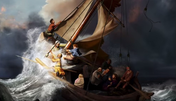 699x404 Artist Recreates A Rembrandt Painting With Only Stock Photos - Jesus Calms The Storm Painting