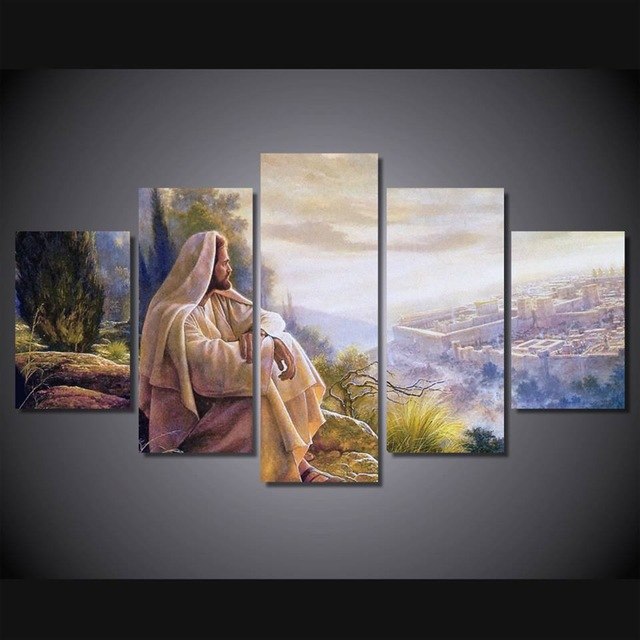 640x640 5 Piece Canvas Painting Jesus Canvas Poster Print For Living Room - Jesus Canvas Painting