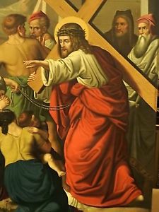 225x300 Catholic Antique Victorian Master Holy Oil Painting Icon Jesus - Jesus Carrying Cross Painting