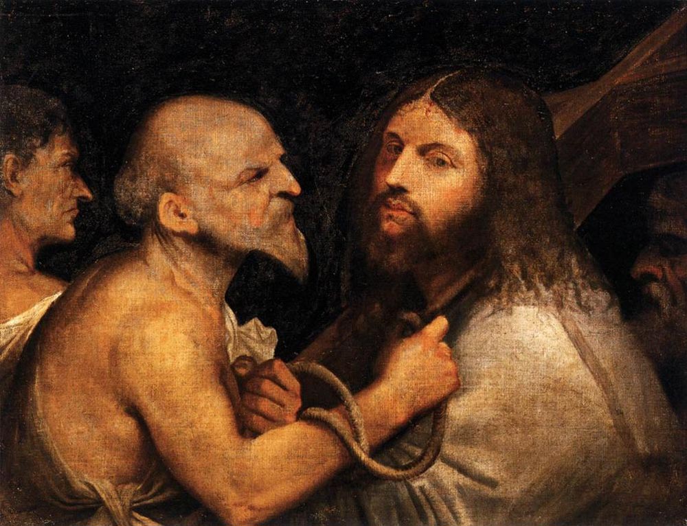 1000x766 Christ Carrying The Cross By Titian - Jesus Carrying The Cross Painting
