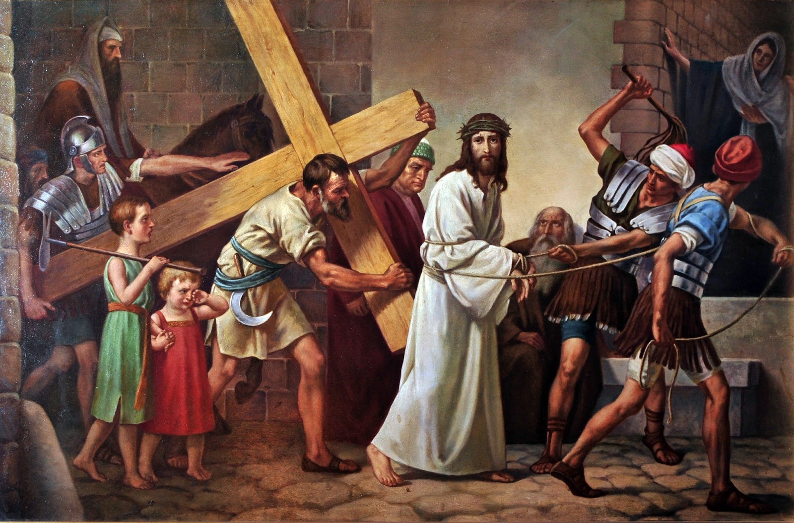 1600x1053 Lives Around The Cross Part 1 - Jesus Carrying The Cross Painting