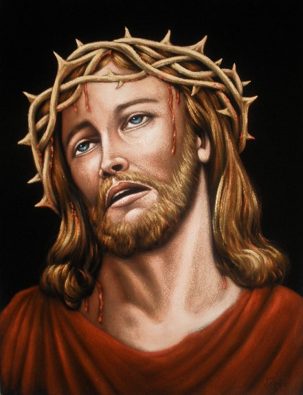 441x575 Jesus Christ Crown Of Thorns Black Velvet Original Oil Painting - Jesus Christ Oil Painting