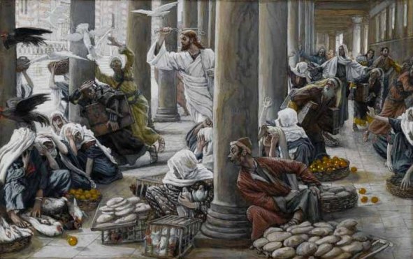 591x371 Jesus Attacks The Money Changers - Jesus Cleanses The Temple Painting