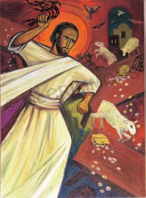 300x407 Morning Prayer, 15 Jan John 213 22 Psalm 13923 24 ~ Cleanse - Jesus Cleanses The Temple Painting